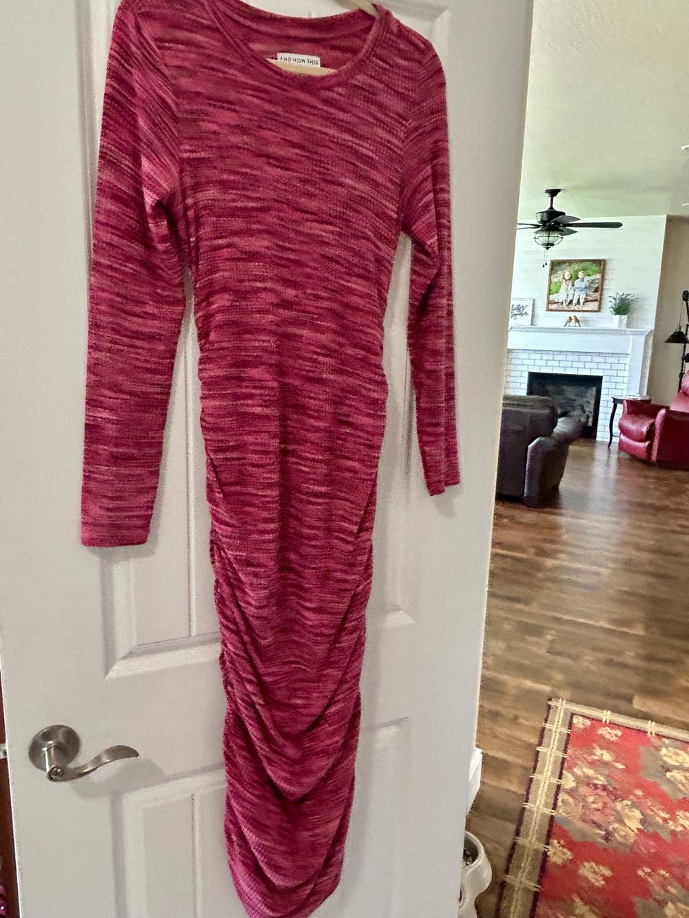 Marled Pink Long-Sleeve Ruched Maxi Dress